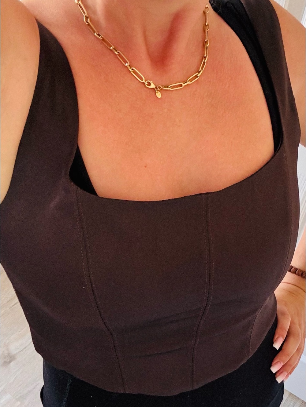 Aritzia Brown Square-Neck Crop Tank